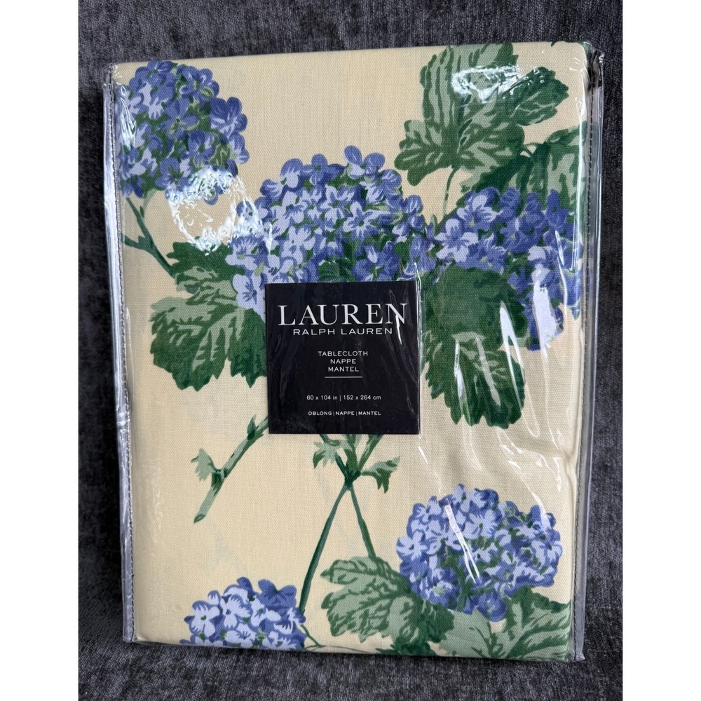 Lauren Ralph Lauren Hydrangea Tablecloth 60x104 Oblong Blue Floral Cream NWT